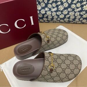 Gucci Beige Monogram Clogs